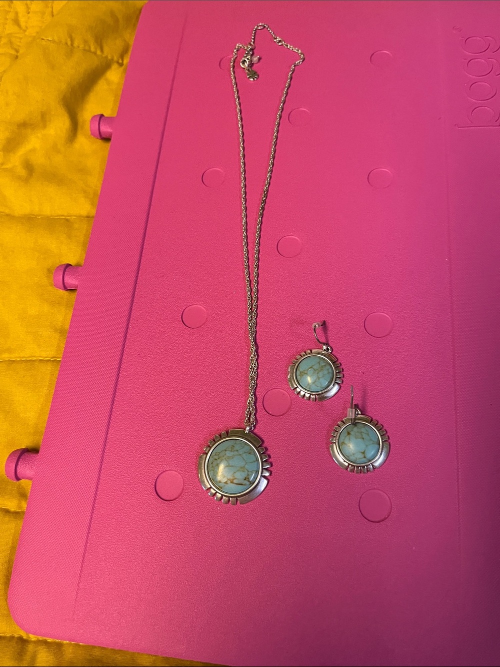 Lucky Brand Silver-Tone Necklace and Turquoise Stone Earrings Set